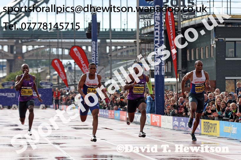Michael Rodgers beats Chijndu Ujah to win the 100 metres, Great North CityGames. Photo: David T. Hewitson/Sports for All Pics